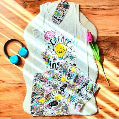 Pijama Dama Alba cu Masca de dormit Maiou si Pantaloni Scurti Create PJD030 Pijama Dama Alba cu Masca de dormit Maiou si Pantaloni Scurti Create PJD030