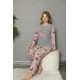 Pijamale dama gri din doua piese cu bluza cocolino si pantaloni lungi cu imprimeu ren PJD041