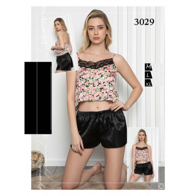 Pijama neagra dama din satin lejera sexy maiou  si pantaloni scurti PJD044 Pijama neagra dama din satin lejera sexy maiou  si pantaloni scurti PJD044