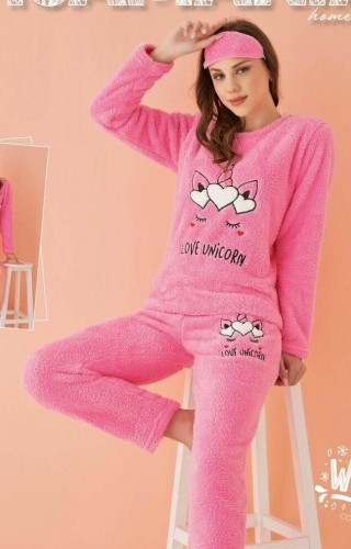 Pijama Cocolino Dama Roz cu Imprimeu Unicorn si Masca Somn PJD065 Pijama Cocolino Dama Roz cu Imprimeu Unicorn si Masca Somn PJD065