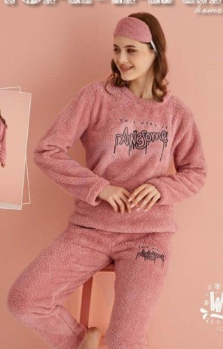 Pijama Cocolino Dama Roz Pudra cu Imprimeu AwesomePJD066 Pijama Cocolino Dama Roz Pudra cu Imprimeu AwesomePJD066