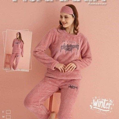 Pijama Cocolino Dama Roz Pudra cu Imprimeu AwesomePJD066 Pijama Cocolino Dama Roz Pudra cu Imprimeu AwesomePJD066