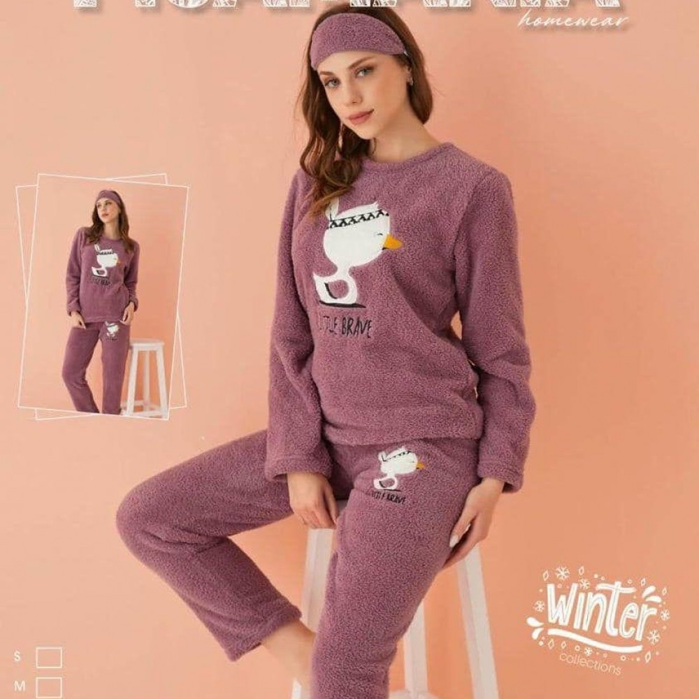 Pijama Cocolino Dama Mov cu Imprimeu Ratusca PJD066