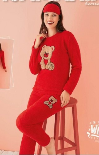 Pijama Cocolino Dama Rosie cu Imprimeu si Masca Somn PJD068 Pijama Cocolino Dama Rosie cu Imprimeu si Masca Somn PJD068