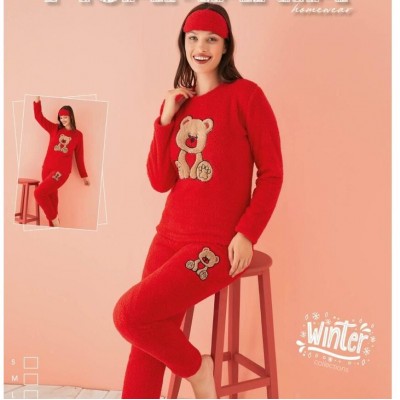 Pijama Cocolino Dama Rosie cu Imprimeu si Masca Somn PJD068 Pijama Cocolino Dama Rosie cu Imprimeu si Masca Somn PJD068