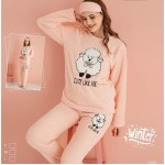 Pijama Cocolino Dama Bej cu Imprimeu Oita si Masca Somn PJD068