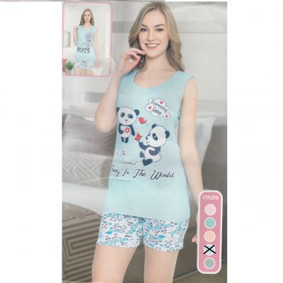 Pijama Dama albastra maiou cu imprimeu ursuleti si pantaloni scurti PJD084 Pijama Dama albastra maiou cu imprimeu ursuleti si pantaloni scurti PJD084