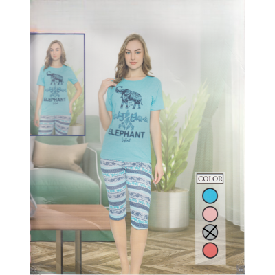 Pijama Dama gri tricou cu imprimeu elefant si pantaloni trei sferturi PJD084 Pijama Dama gri tricou cu imprimeu elefant si pantaloni trei sferturi PJD084