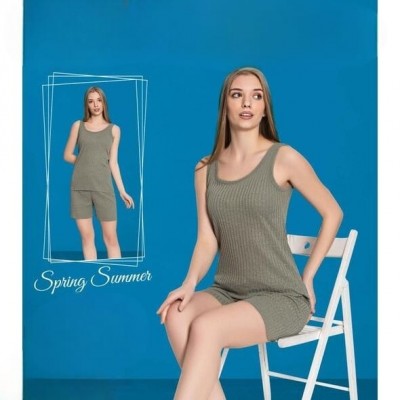 Pijama Dama khaki maiou pantaloni scurti PJD088 Pijama Dama khaki maiou pantaloni scurti PJD088