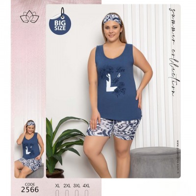 Pijama Dama batal albastra maiou cu imprimeu si pantaloni scurti PJD093 Pijama Dama batal albastra maiou cu imprimeu si pantaloni scurti PJD093