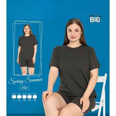 Pijama Dama khaki inchis tricou si pantaloni scurti PJD094 Pijama Dama khaki inchis tricou si pantaloni scurti PJD094