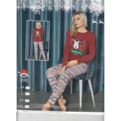 Pijamale dama din doua piese de Craciun bluza cu imprimeu ren si pantaloni lungi PJD102 Pijamale dama din doua piese de Craciun bluza cu imprimeu ren si pantaloni lungi PJD102