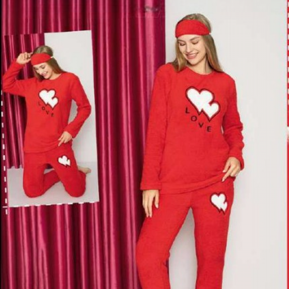 Pijama Cocolino Dama Rosie cu imprimeu inimi si Masca Somn PJD103