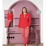 Pijama dama batal bluza rosie cu doi nasturi si pantaloni lungi  PJD108