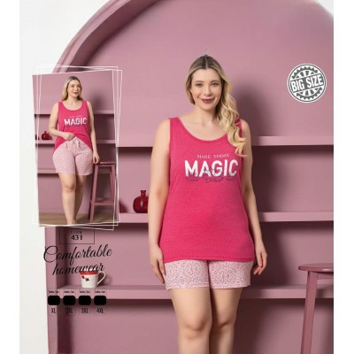 Pijama Dama batal fucsia maiou cu imprimeu si pantaloni scurti PJD123 Pijama Dama batal fucsia maiou cu imprimeu si pantaloni scurti PJD123