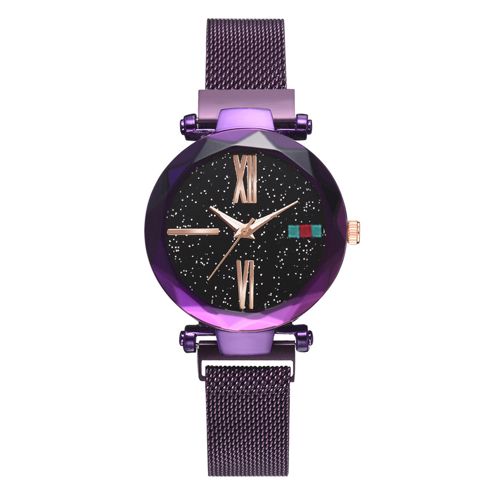 Ceas Dama Casual cu bratara magnetica si cadran cu picatele Purple QUARTZ CDQZ009