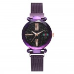 Ceas Dama Casual cu bratara magnetica si cadran cu picatele Purple QUARTZ CDQZ009