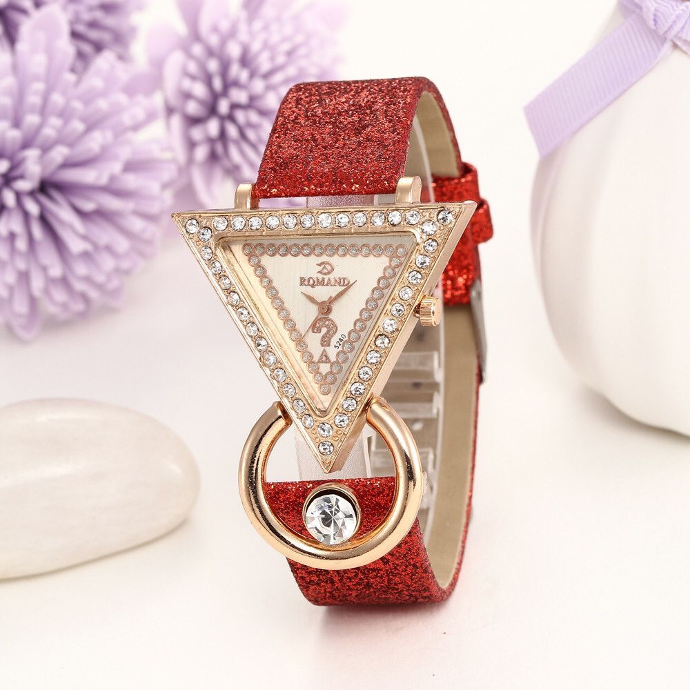 Ceas Dama Elegant cu cadran triunghiular si cristale Red QUARTZ CDQZ036