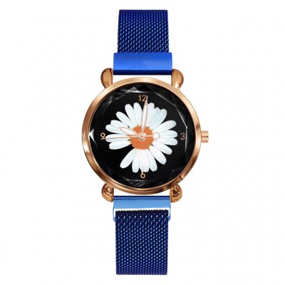 Ceas Dama Elegant Albastru cu margareta si cu bratara magnetica reglabila QUARTZ CDQZ049