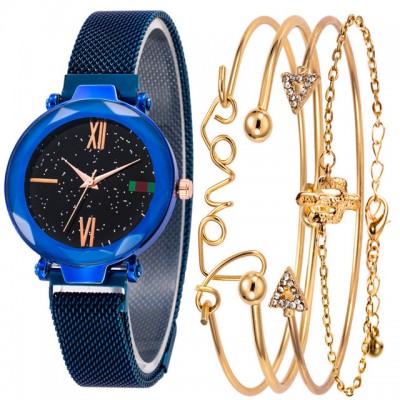 Set Ceas Dama cu 4 Bratari Fashion si Curea Magnetica Adaptabila Blue CDQZ061 Set Ceas Dama cu 4 Bratari Fashion si Curea Magnetica Adaptabila Blue CDQZ061
