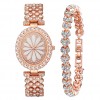 Set Ceas Dama Rosegold oval din metal cu strasuri + bratara QUARTZ CDQZ118