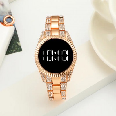 Ceas Dama Luxury LED touch screen curea material inoxidabil roz aurie cu strasuri  CDQZ145 Ceas Dama Luxury LED touch screen curea material inoxidabil roz aurie cu strasuri  CDQZ145