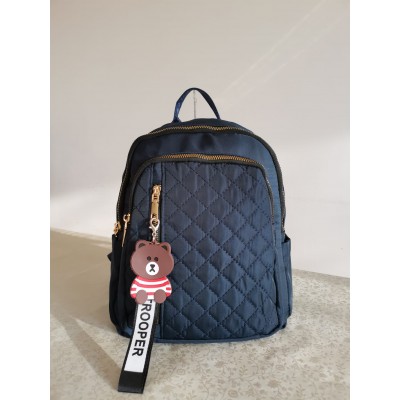 Rucsac fashion albastru din material textil impermeabil cusaturi fine geometrice si breloc fashion cu ursulet ACRD259 Rucsac fashion albastru din material textil impermeabil cusaturi fine geometrice si breloc fashion cu ursulet ACRD259