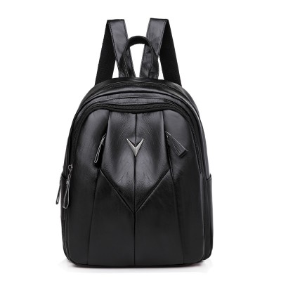 Rucsac dama fashion negru din piele eco cu buzunare verticale ACRD273 Rucsac dama fashion negru din piele eco cu buzunare verticale ACRD273