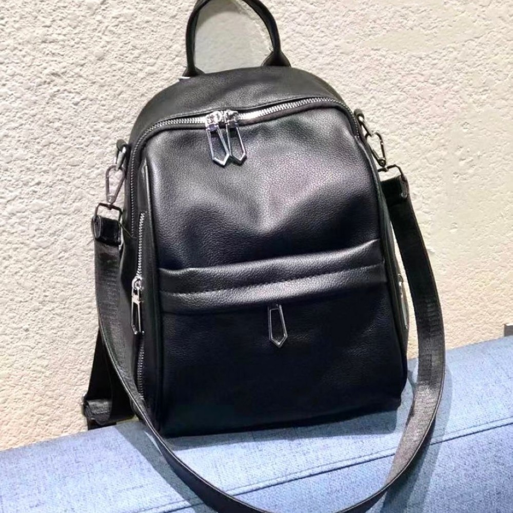 Rucsac Geanta Fashion negru din piele eco cu cusatura dubla pe  buzunar  si bareta detasabila ACRD294