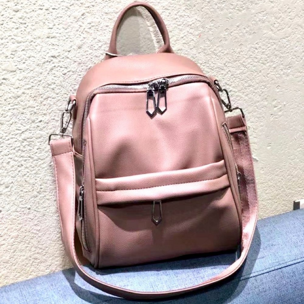 Rucsac Geanta Fashion roz din piele eco cu cusatura dubla pe  buzunar  si bareta detasabila ACRD294