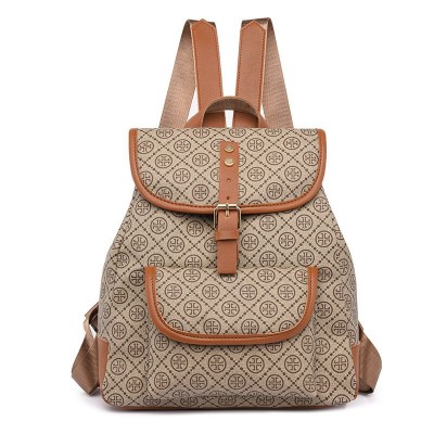 Rucsac Fashion bej cu maro din piele eco cu buzunar exterior si catarama  ACRD305 Rucsac Fashion bej cu maro din piele eco cu buzunar exterior si catarama  ACRD305