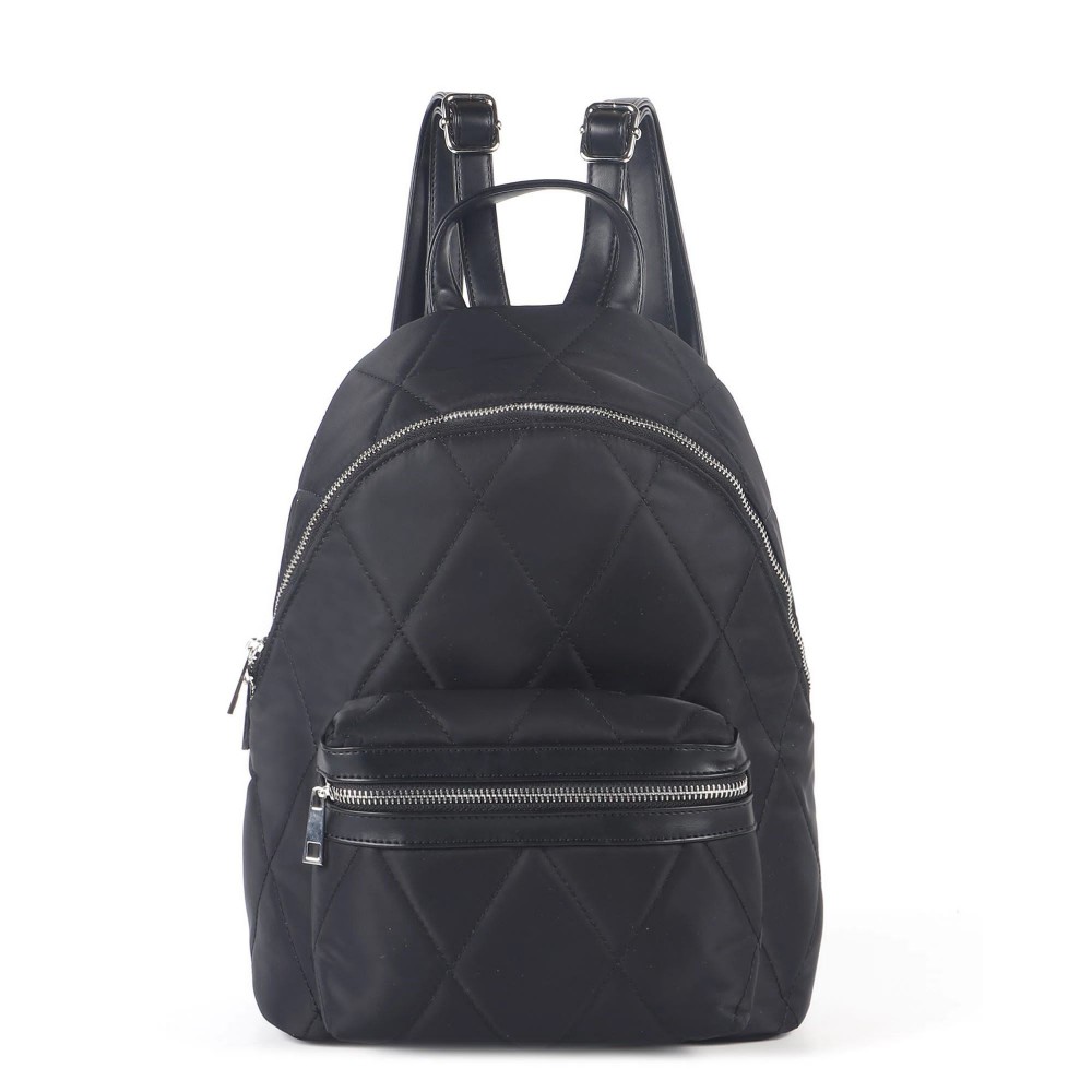 Rucsac Fashion negru din material impermeabil si cusaturi fine in forma geometrica cu buzunar exterior ACRD313