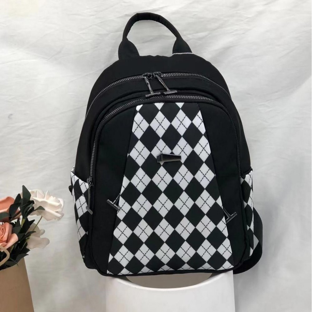 Rucsac Fashion negru din piele eco cu imprimeu romb bareta detasabila ACRD342