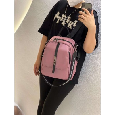 Geanta rucsac dama fashion roz prafuit din material textil impermeabil cu buzunar exterior si bareta detasabila ACRD360 Geanta rucsac dama fashion roz prafuit din material textil impermeabil cu buzunar exterior si bareta detasabila ACRD360