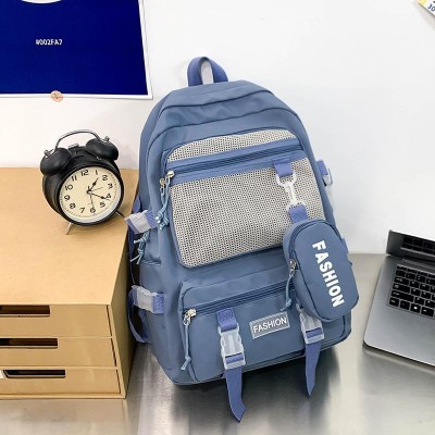 Ghiozdan tip Rucsac albastru din material textil impermeabil cu buzunare multiple si catarame ACRD377 Ghiozdan tip Rucsac albastru din material textil impermeabil cu buzunare multiple si catarame ACRD377