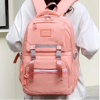 Ghiozdan tip Rucsac roz din material textil impermeabil cu buzunare multiple si catarame ACRD379 Ghiozdan tip Rucsac roz din material textil impermeabil cu buzunare multiple si catarame ACRD379