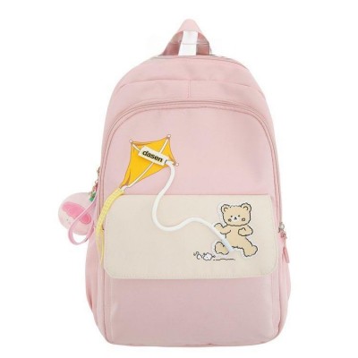 Ghiozdan tip Rucsac roz  din material textil impermeabil cu buzunare multiple  accesoriu penar ACRD387 Ghiozdan tip Rucsac roz  din material textil impermeabil cu buzunare multiple  accesoriu penar ACRD387