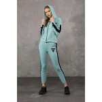 Trening Dama sport casual turquoise compus din hanorac si pantaloni de trening cu talie inalta TND058