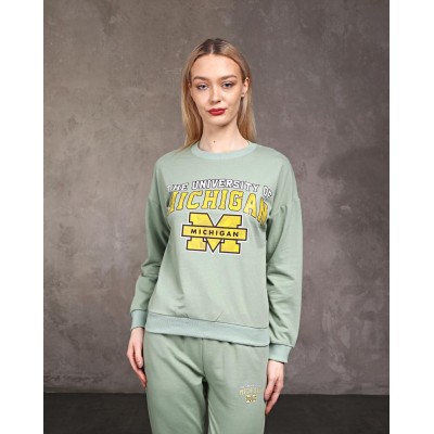 Trening Dama sport casual verde fistic compus din bluza scurta si pantaloni de trening cu talie inalta TND071