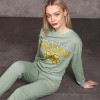 Trening Dama sport casual verde fistic compus din bluza scurta si pantaloni de trening cu talie inalta TND071