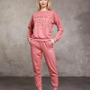 Trening Dama sport casual roz compus din bluza scurta si pantaloni de trening cu talie inalta TND073