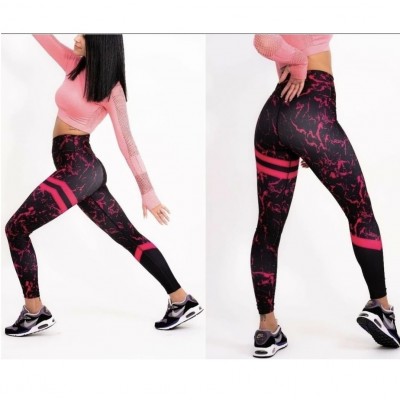 Colanti Fitness Dama cu design abstract Negru cu dungi rosii lines CDFIT029