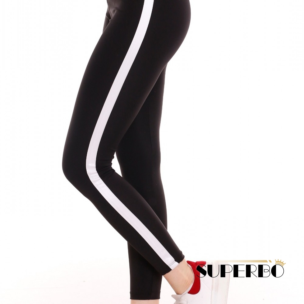 Colanti Fitness Dama Negri cu dunga laterala Alba CDFIT033