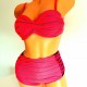 Costum de Baie  din doua piese cu sutien cupe  cu dungi negre bretele detasabile si slip cu talie inalta CBD026 Costum de Baie  din doua piese cu sutien cupe  cu dungi negre bretele detasabile si slip cu talie inalta CBD026