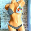 Costum de Baie negru din doua piese cu sutien triunghi push up si slip cu inchidere laterala Fruits CBD001