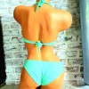 Costum de Baie verde din doua piese cu sutien scoica push up cu bretele decorative CBD002