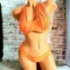 Costum de Baie portocaliu din doua piese cu sutien scoica push up cu bretele decorative CBD002 Costum de Baie portocaliu din doua piese cu sutien scoica push up cu bretele decorative CBD002