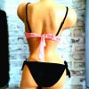 Costum de Baie  din doua piese cu sutien balconette push up roz bretele detasabile si slip cu inchidere laterala CBD005