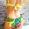 Costum de Baie din doua piese cu sutien galben balconette cu push up bretele detasabile slip cu print floral cu inchidere laterala + CADOU slip tanga CBD011