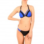 Costum de Baie albastru cu negru din doua piese sutien cu push up si slip normal cu sireturi decorative CBD016